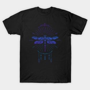 Geometric Blue Boho Dragonfly T-Shirt